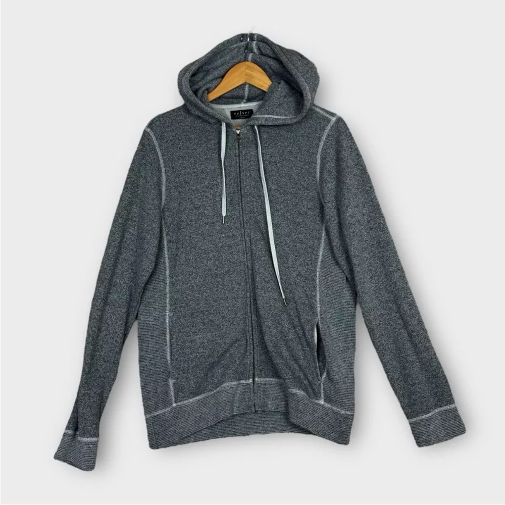 Velvet by Graham&Spencer Full Zip Hoodie Mens Medium Gray Cotton Blend USA Made
